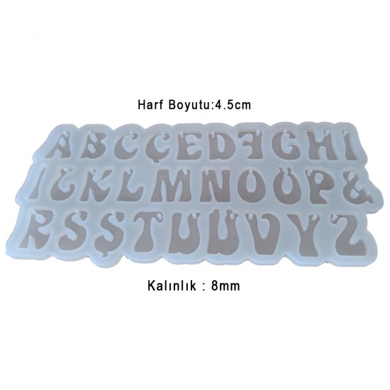 Epoksi Reçine Silikon Harf Kalıp Alfabe Harfler Kalıbı Delikli DÜZ Model 4.5 CM