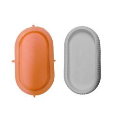 Silikon 3D Dekoratif Kalıp Oval Çizgili Sunum Tepsisi ve Mumluk Kalıbı Taş Tozu ve Beton Kalıbı 13X23 CM