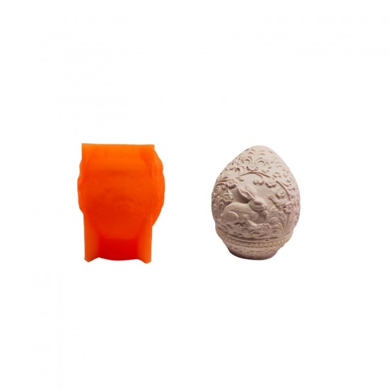 Silikon 3D Kalıp Sarmaşık Desenli Tavşan Figür Yumurta Model Mum ve Taş Tozu Kalıbı 8.5 CM