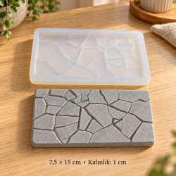 Doğal Taş Mozaik Desenli Dikdörtgen Silikon Kalıp 7,5x15 cm – Taş Tozu, Beton, Seramik Tozu ve Alçı Döküm Kalıbı