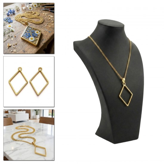 Epoksi Basık Kare Model Metal Kolye Takı Ucu (5 Adet)