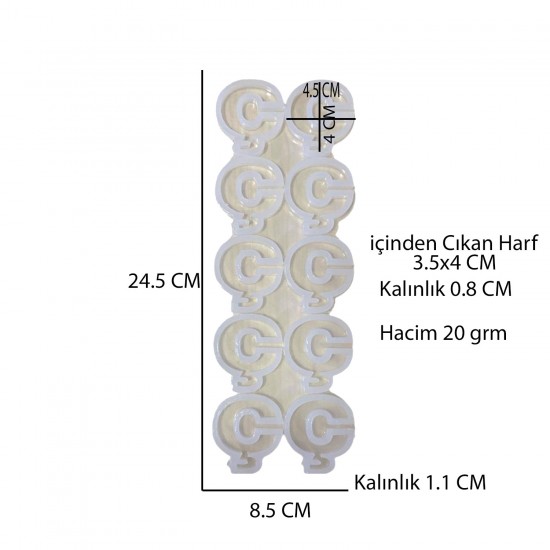 Epoksi Çoklu Silikon Kalıp Ç Harfi ( Düz) Anahtarlık Reçine Seri Döküm Kalıbı 4 CM 10 Lu Epoksi Çoklu Silikon Kalıp Ç Harfi ( Düz) Anahtarlık Reçine Seri Döküm Kalıbı 4 CM 10 Lu