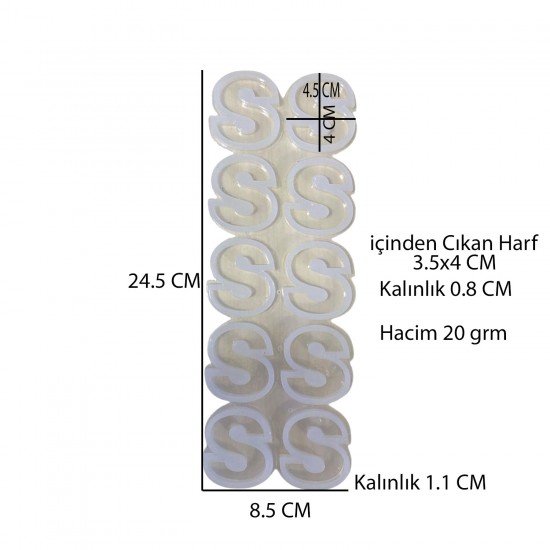 Epoksi Çoklu Silikon Kalıp S Harfi ( Düz) Anahtarlık Reçine Seri Döküm Kalıbı 4 CM 10 Lu Epoksi Çoklu Silikon Kalıp S Harfi ( Düz) Anahtarlık Reçine Seri Döküm Kalıbı 4 CM 10 Lu