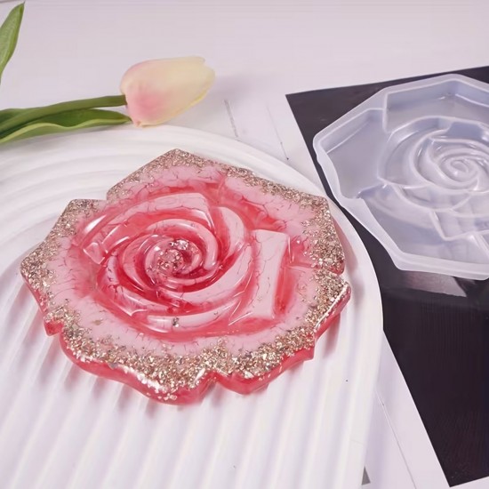 Epoksi Kabartmalı Gül Desenli Bardak Altlığı Silikon Kalıbı Epoksi Kabartmalı Gül Desenli Bardak Altlığı Silikon Kalıbı