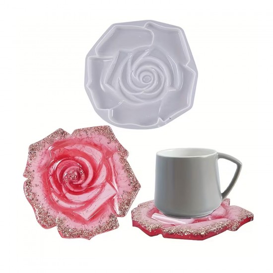 Epoksi Kabartmalı Gül Desenli Bardak Altlığı Silikon Kalıbı Epoksi Kabartmalı Gül Desenli Bardak Altlığı Silikon Kalıbı