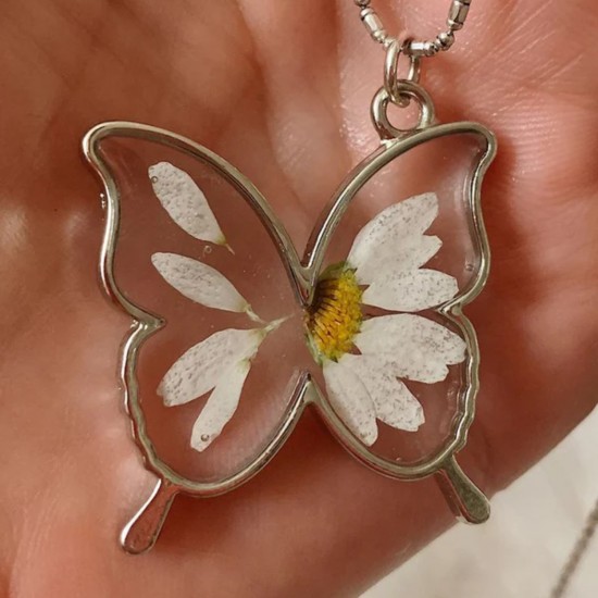 Epoksi Kelebek Model Metal Kolye Takı Ucu (5 Adet)