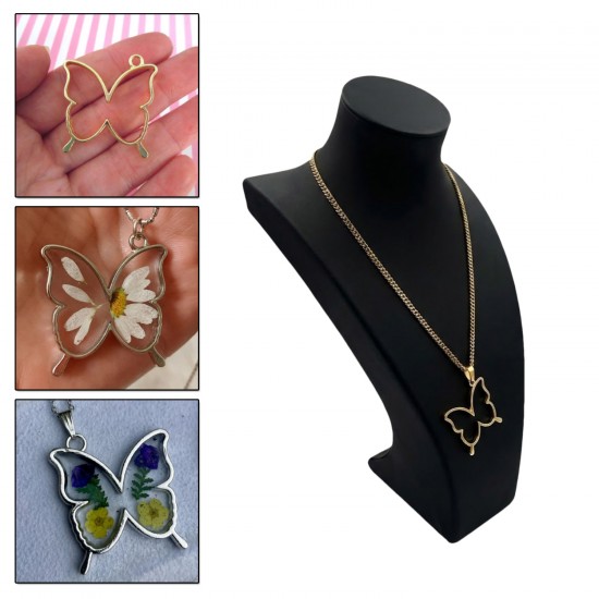 Epoksi Kelebek Model Metal Kolye Takı Ucu (5 Adet)