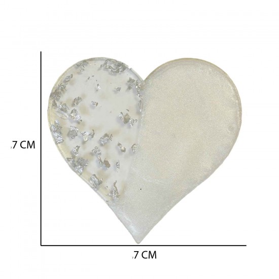 Epoksi  Magnet Gold Gümüş Varaklı Kalp Model 7 CM  (10 Adet)