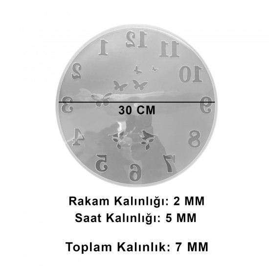 Epoksi Kelebek ve Kuş Desenli Rakamlı Saat Kalıbı 30 CM Epoksi Kelebek ve Kuş Desenli Rakamlı Saat Kalıbı 30 CM