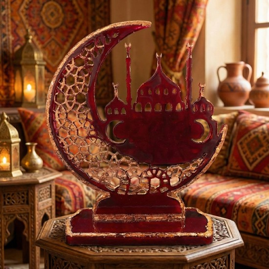 Epoksi Ramazan Temalı Ayaklı Ay Hilal ve Cami Figürlü Dekor Kalıbı Epoksi Ramazan Temalı Ayaklı Ay Hilal ve Cami Figürlü Dekor Kalıbı