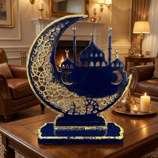 Epoksi Ramazan Temalı Ayaklı Ay Hilal ve Cami Figürlü Dekor Kalıbı Epoksi Ramazan Temalı Ayaklı Ay Hilal ve Cami Figürlü Dekor Kalıbı