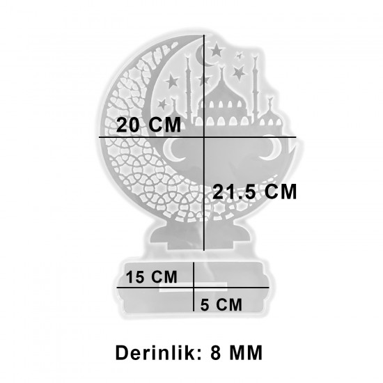 Epoksi Ramazan Temalı Ayaklı Ay Hilal ve Cami Figürlü Dekor Kalıbı Epoksi Ramazan Temalı Ayaklı Ay Hilal ve Cami Figürlü Dekor Kalıbı