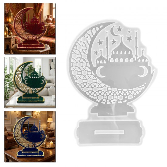Epoksi Ramazan Temalı Ayaklı Ay Hilal ve Cami Figürlü Dekor Kalıbı Epoksi Ramazan Temalı Ayaklı Ay Hilal ve Cami Figürlü Dekor Kalıbı