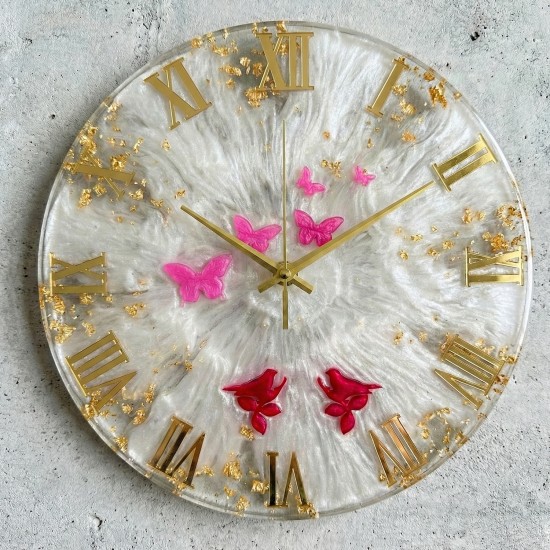 Epoksi Kelebek ve Kuş Desenli Roma Rakamlı Saat Kalıbı 30 CM Epoksi Kelebek ve Kuş Desenli Roma Rakamlı Saat Kalıbı 30 CM