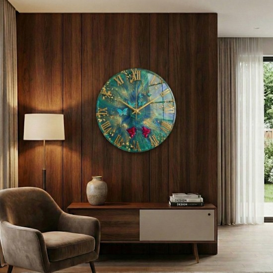 Epoksi Kelebek ve Kuş Desenli Roma Rakamlı Saat Kalıbı 30 CM Epoksi Kelebek ve Kuş Desenli Roma Rakamlı Saat Kalıbı 30 CM