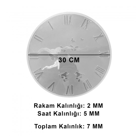 Epoksi Kelebek ve Kuş Desenli Roma Rakamlı Saat Kalıbı 30 CM Epoksi Kelebek ve Kuş Desenli Roma Rakamlı Saat Kalıbı 30 CM