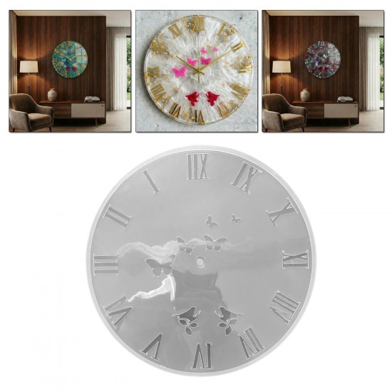 Epoksi Kelebek ve Kuş Desenli Roma Rakamlı Saat Kalıbı 30 CM Epoksi Kelebek ve Kuş Desenli Roma Rakamlı Saat Kalıbı 30 CM