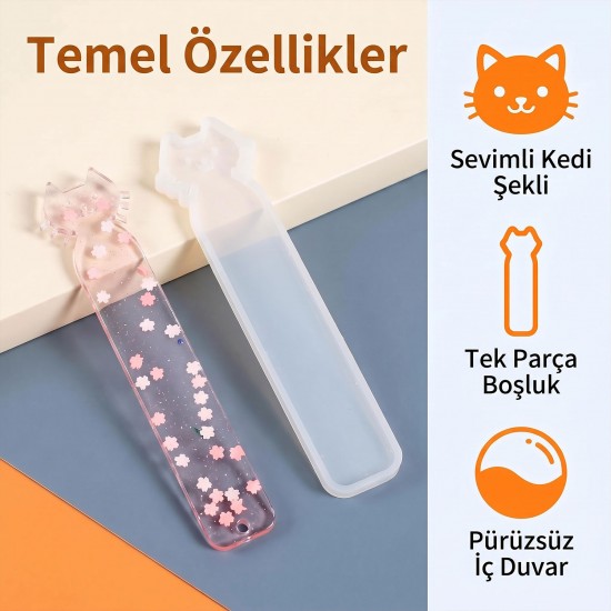 Epoksi Sevimli Kedi Şeklinde Kitap Ayracı Silikon Kalıbı 14.5 CM Epoksi Sevimli Kedi Şeklinde Kitap Ayracı Silikon Kalıbı 14.5 CM