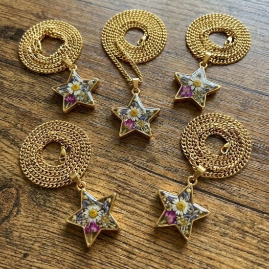 Epoksi Yıldız Model Metal Kolye Takı Ucu (5 Adet)