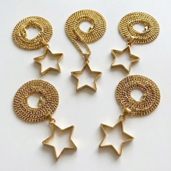 Epoksi Yıldız Model Metal Kolye Takı Ucu (5 Adet)