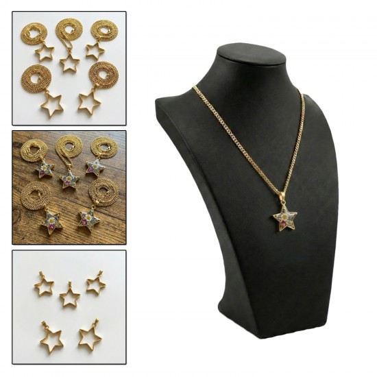 Epoksi Yıldız Model Metal Kolye Takı Ucu (5 Adet)