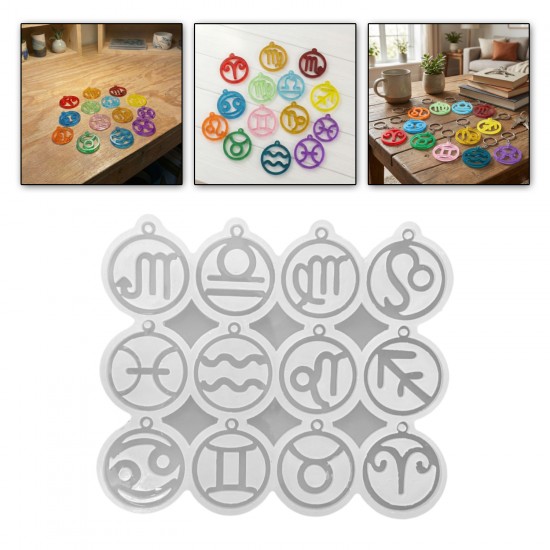 Epoksi Yuvarlak Burç Kalıbı Anahtarlık ve Kolye Kalıbı Epoksi Yuvarlak Burç Kalıbı Anahtarlık ve Kolye Kalıbı