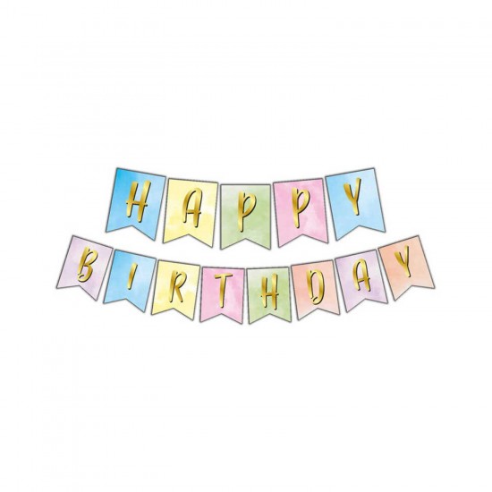 Flama Karton Bayrak Happy Birthday Yazılı Makaron Uzar Set 180 CM Flama Karton Bayrak Happy Birthday Yazılı Makaron Uzar Set 180 CM