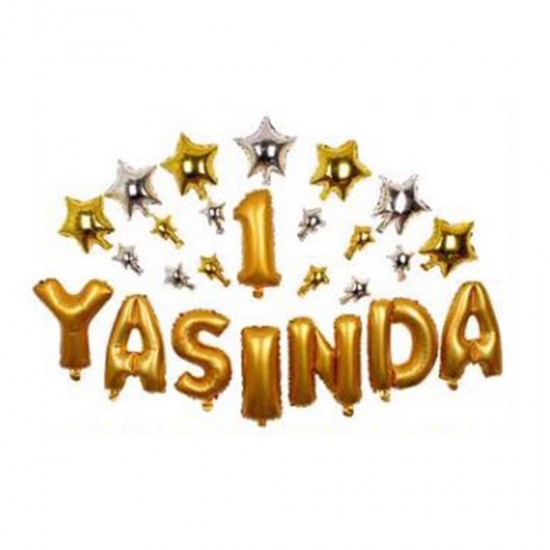 1 Yaşında Folyo Balon Yıldızlı Set 1 Yaşında Folyo Balon Yıldızlı Set