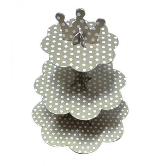 3 Katlı Karton Cupcake Standı Kral Taçlı Puantiyeli Kek Standı 3 Katlı Karton Cupcake Standı Kral Taçlı Puantiyeli Kek Standı