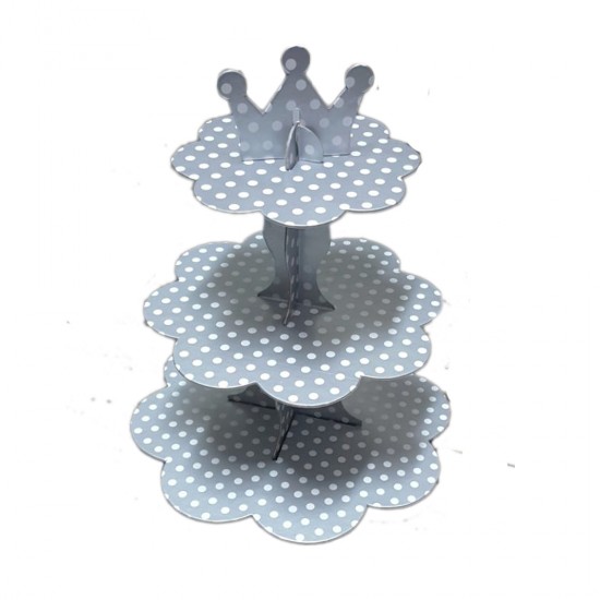3 Katlı Karton Cupcake Standı Kral Taçlı Puantiyeli Kek Standı 3 Katlı Karton Cupcake Standı Kral Taçlı Puantiyeli Kek Standı