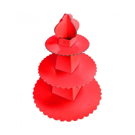 3 Katlı Karton Cupcake Standı Piramit Modeli Düz Renk Kek Standı