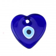 Cam Nazar Boncuğu Delikli Kalp Modeli Büyük Boy