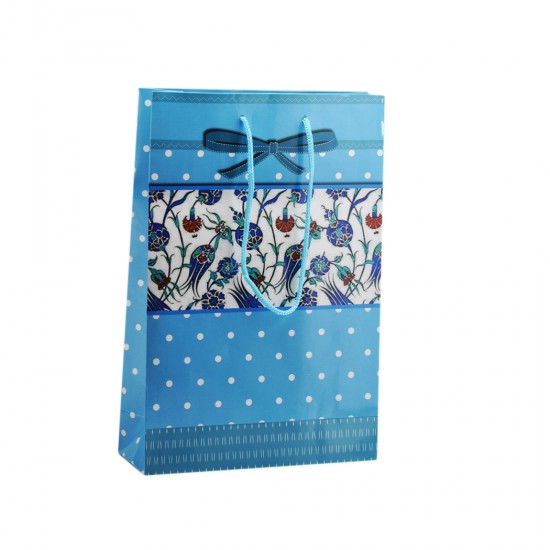 Çanta Karton Küçük Boy Lale Temalı Fiyonklu 17X25 (25 Adet)