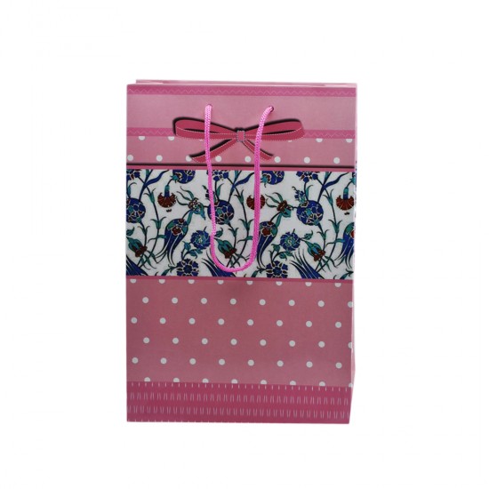 Çanta Karton Küçük Boy Lale Temalı Fiyonklu 17X25 (25 Adet)