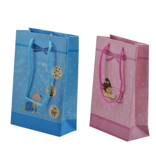 Karton Çanta Minik Boy Bebek Fiyonklu 11X17 Cm (25 Adet)