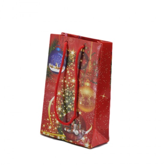 Karton Çanta Yılbaşı Temalı Çam Ağaçlı 11X17 Cm (25 Adet)