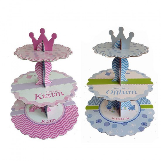 Çift Taraflı Cupcake Kek Standı Hoşgeldin Kızım/Hoşgeldin Oğlum Çift Taraflı Cupcake Kek Standı Hoşgeldin Kızım/Hoşgeldin Oğlum