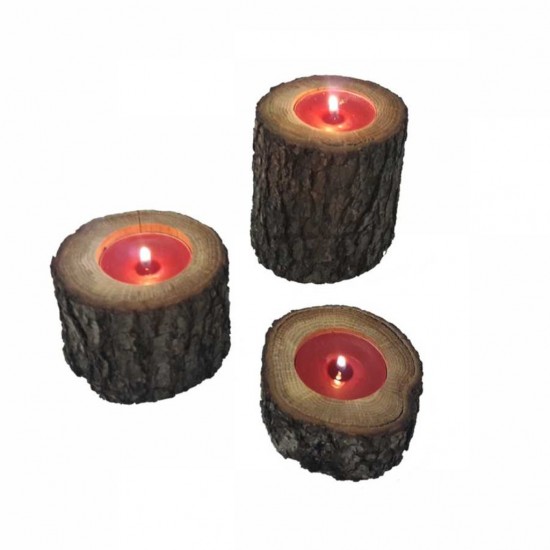 Doğal Ahşap Kütük Tealight  Mumluk 3 Lü Set