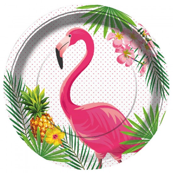 Flamingo Temalı Karton Tabak 23 CM (8 Adet)