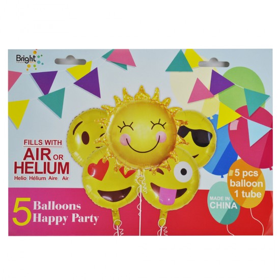 Folyo Balon Mutlu Emojiler Ve  Güneş Kızlı 5 Li Set