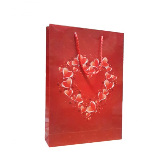 Karton İp Saplı Hediye Çantası Kırmızı Kalpli 26X38 (25 Adet) Karton İp Saplı Hediye Çantası Kırmızı Kalpli 26X38 (25 Adet)