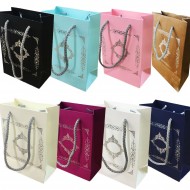 Karton İp Saplı Hediye Çantası Saray Desenli Gümüş 12X17 25 Adet