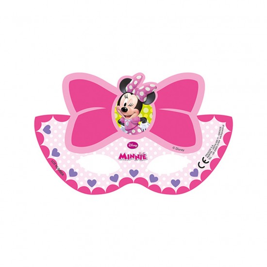 Minnie Mause Temalı Pembe Fiyonklu Kağıt Maske (6 Adet)