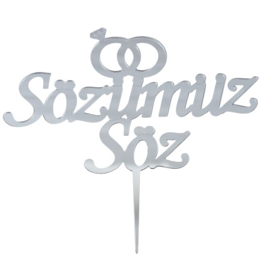 Sözümüz Söz Pasta Süsü Aynalı Pleksi Altın/Gümüş/Kırmızı