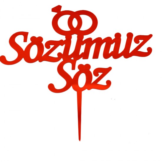 Sözümüz Söz Pasta Süsü Aynalı Pleksi Altın/Gümüş/Kırmızı