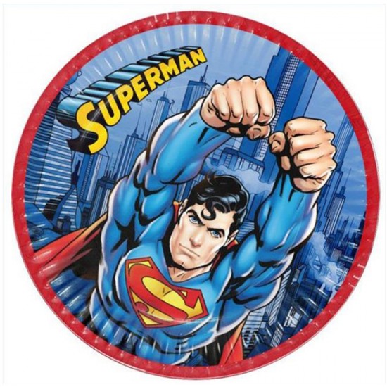 Superman Temalı Karton Tabak 23 Cm (8 Adet)