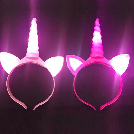 Unicorn Temalı Taç Plastik Işıklı  Tek Boynuz Parti Tacı Karışık