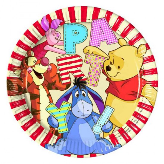 Winnie The Pooh Temalı Karton Tabak 23 Cm (8 Adet)