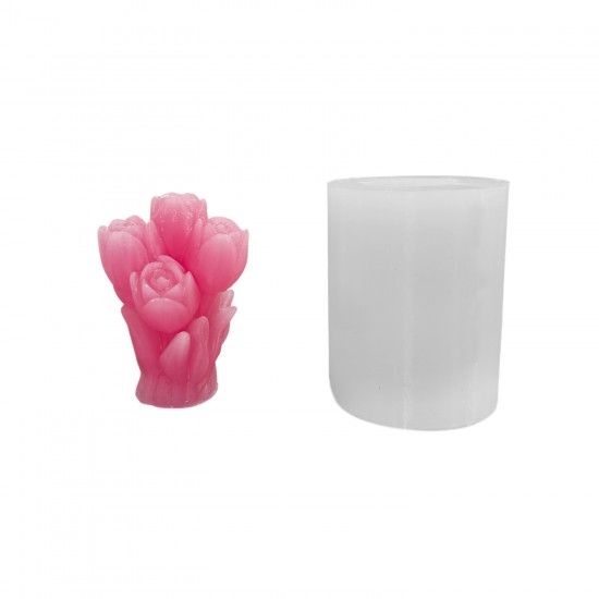 Silikon 3D 6 Güllü Çiçek Buketi Mum Kalıbı