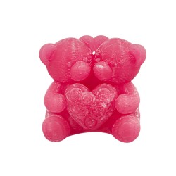 Silikon 3D Çiçekli Kalp Tutan Sevimli Ayıcık Çifti Mum Kalıbı